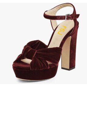 FSJ Wine Platform Chunky Block High Heel Sandals Peep Toe Ankle Strap Party Shoe